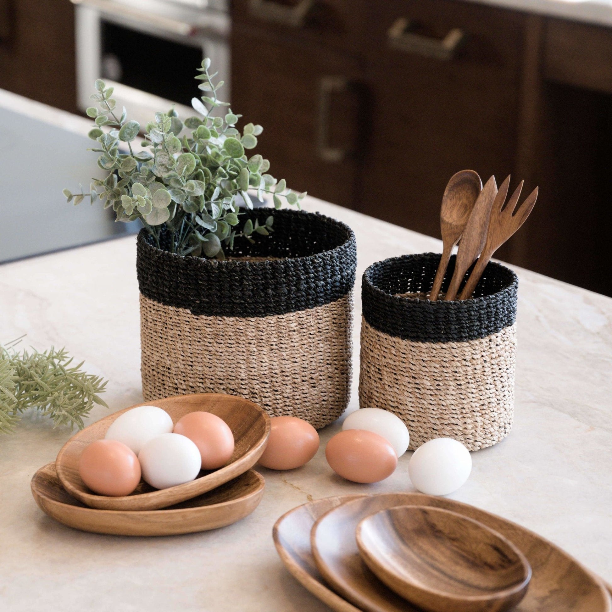 Natural + Black Tabletop Catch-All Set of 2 - Tabletop Bins | LIKHÂ