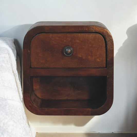 Extra Mini Curved Chestnut Bedside Table