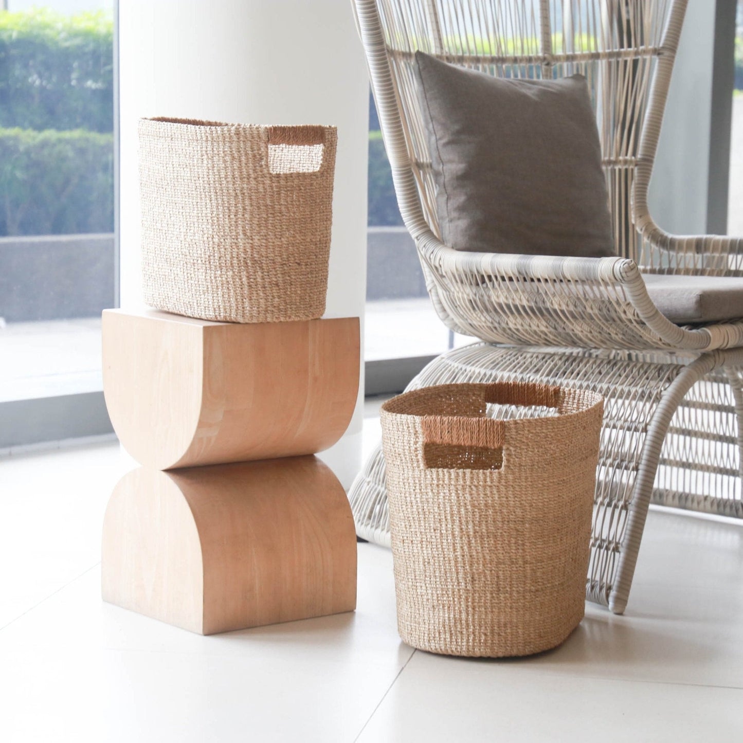 S/2 Tan Oval Woven Baskets