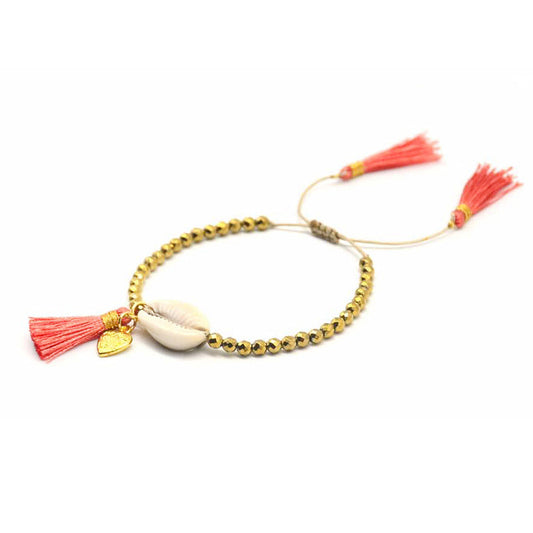 Beaded Shell Tassel Bracelet Coral