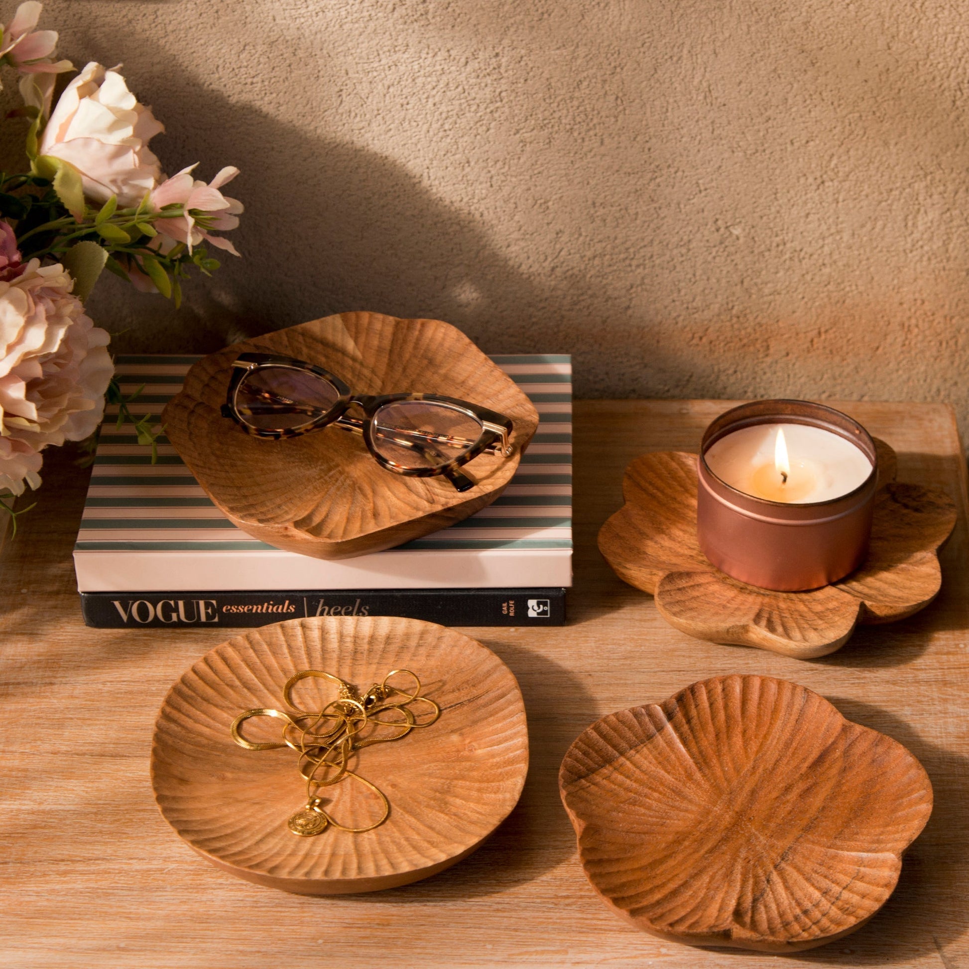 Handcarved Wooden Trinket Trays Gift Set