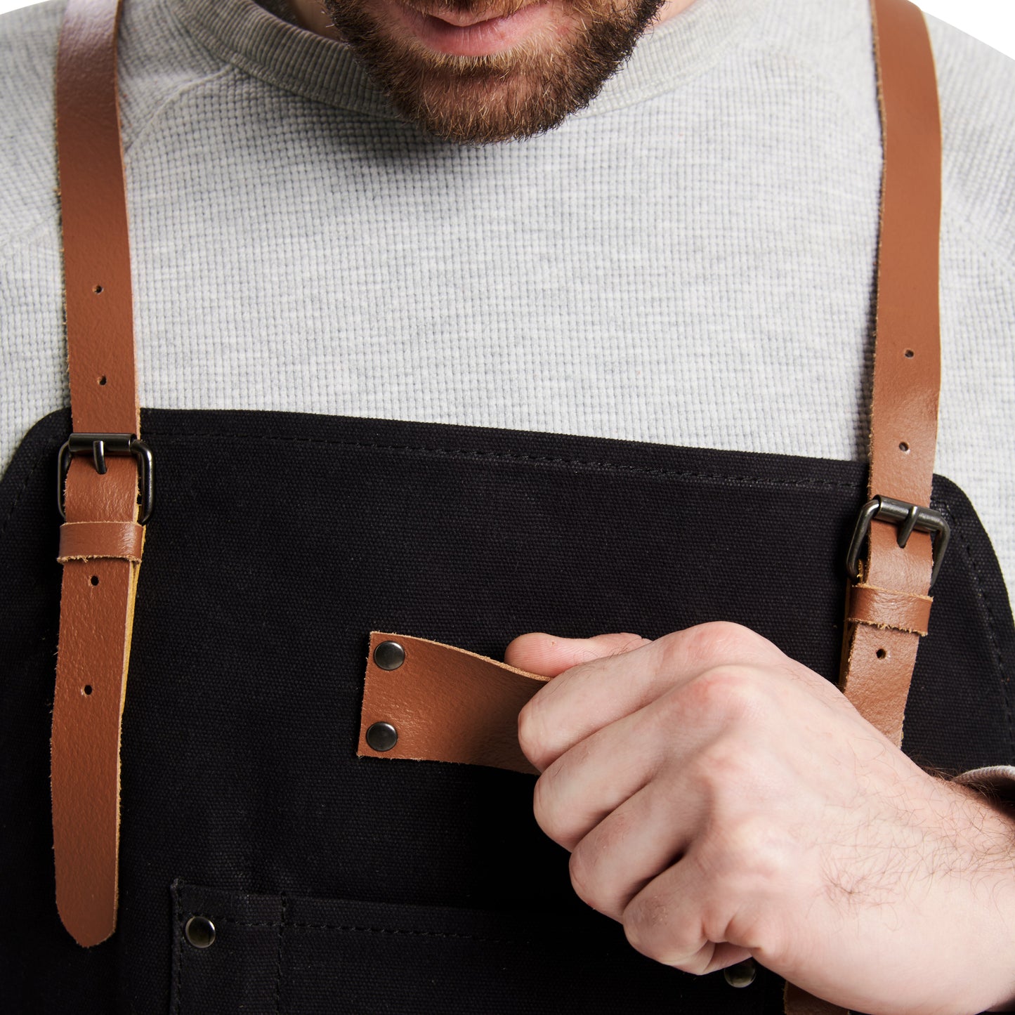 Waxed Canvas Work Apron with Leather Straps & Utility Pockets