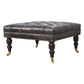 Solid Wood Black Leather Upholstered Ottoman