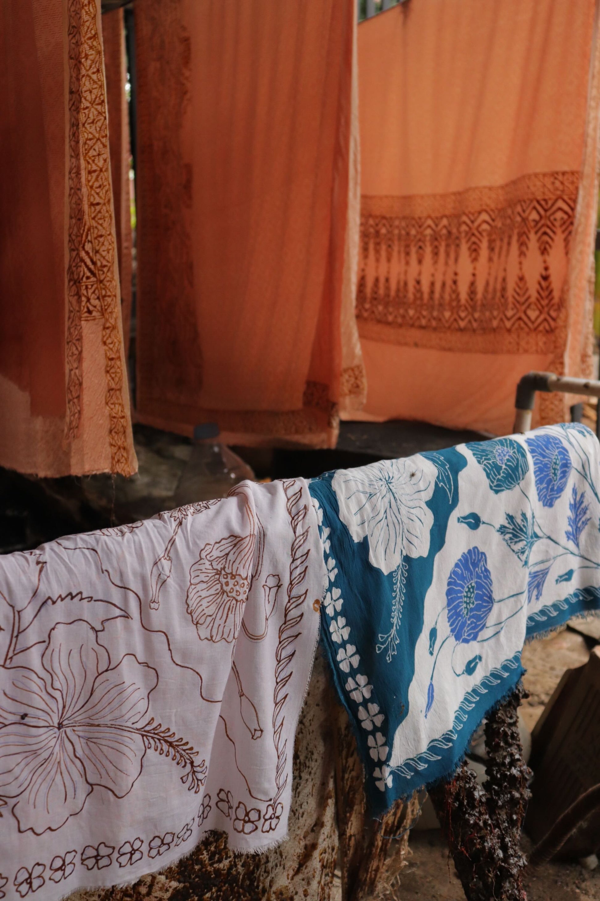 Full Hand Drawn Batik Tulis Bandana Authentic, 100% Soft Cotton, Hibiscus Poppy Flowers , Pagi Sore