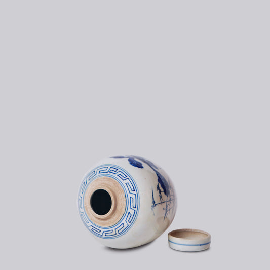 Blue and White Porcelain Three Friends Round Storage Jar