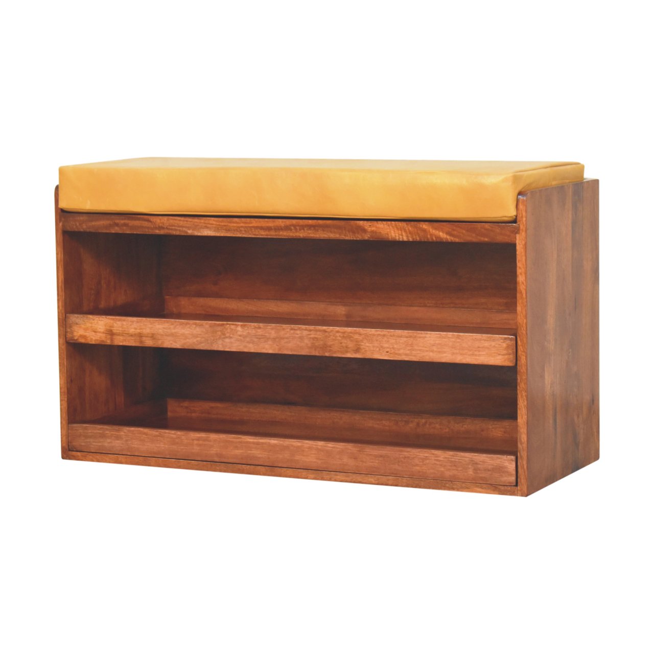 Solid Wood Buffalo Hide Pull out Honey Caramel Shoe Storage Bench