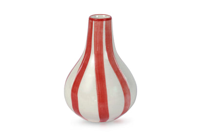 Ceramic Stripe  bud vase, Red -  3.5 x 3.5 x 4.75 Inches ( Set of 2 )