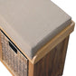 Solid Wood Rattan Basket Linen Upholstered Bench