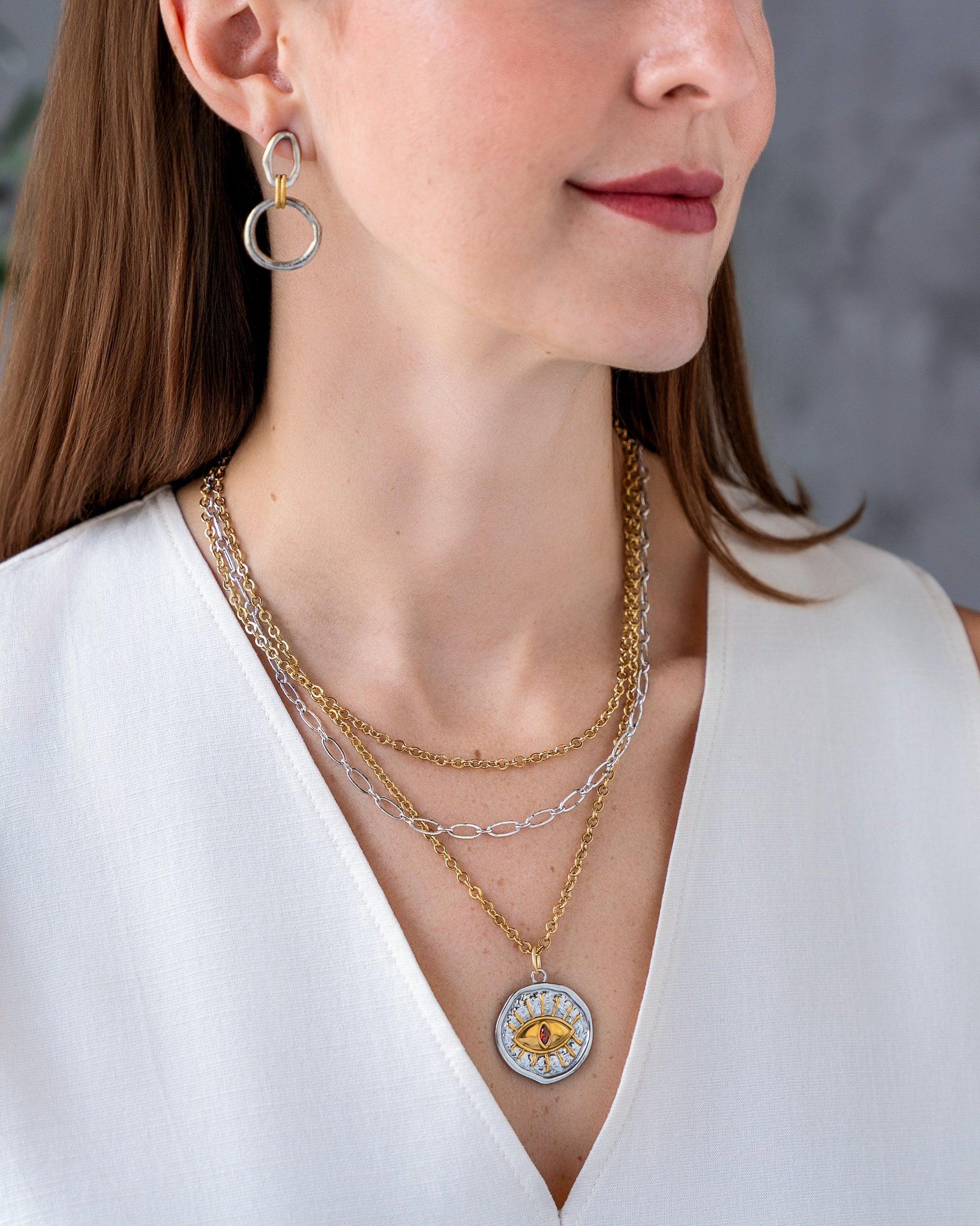 Mixed Metal Three Strand Eye Charm Necklace
