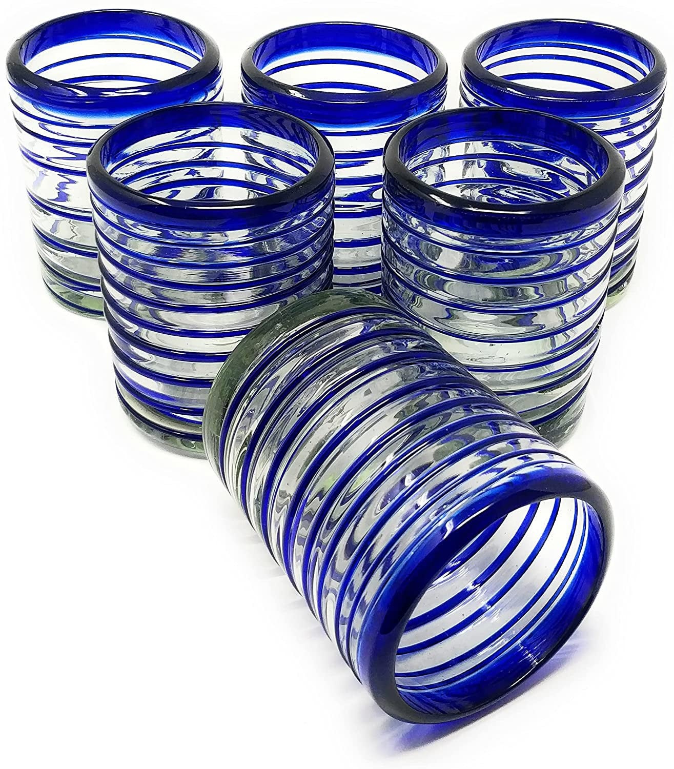 Blue Spiral Design Tumbler Glasses - Set of 6