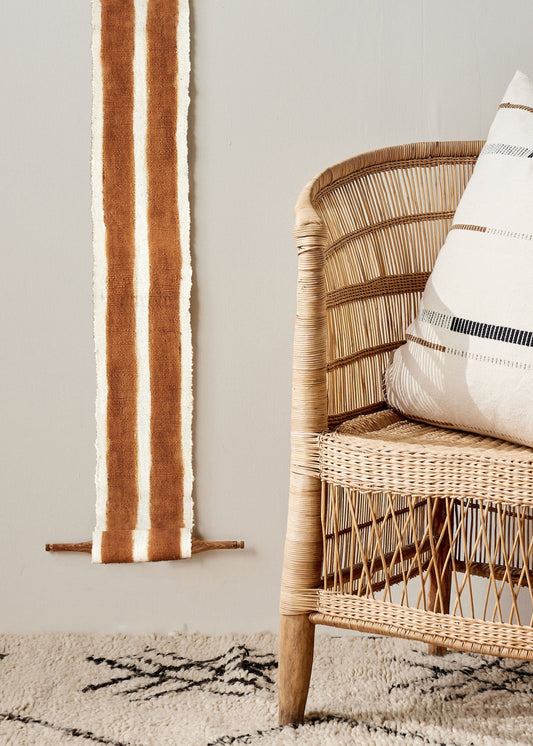 Enlighten Bogolan Wall Totem in White with Brown Lines