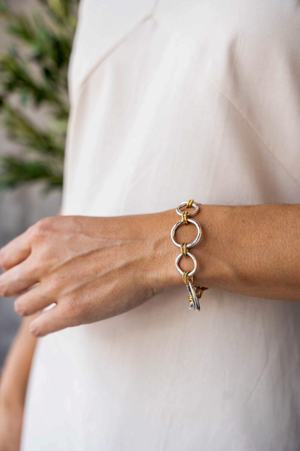 Mixed Metal Sculpted Circle Bracelet