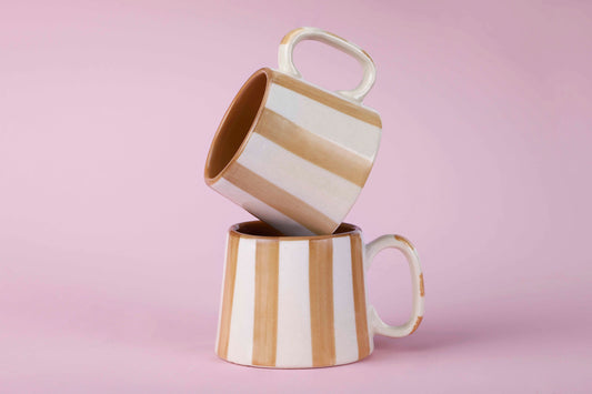 Ceramic Brown Stripe  Coffee cup - 3.5 x 2.5 Inches ( Set of 4 )