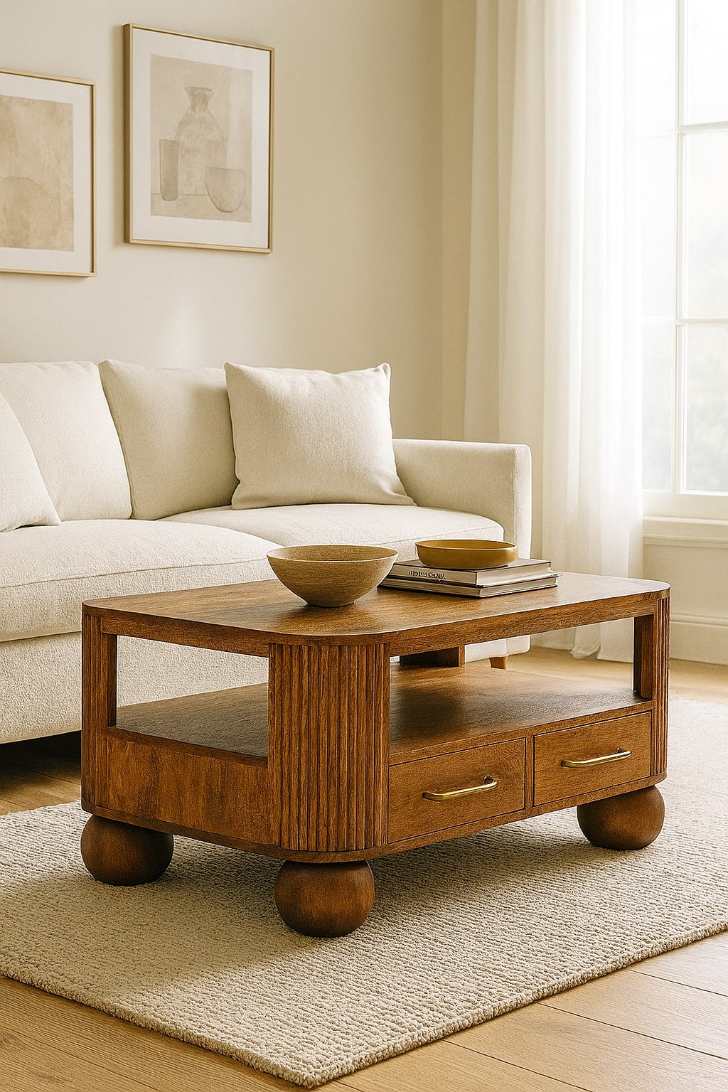 Solid Wood Briarwood Fluted Coffee Table