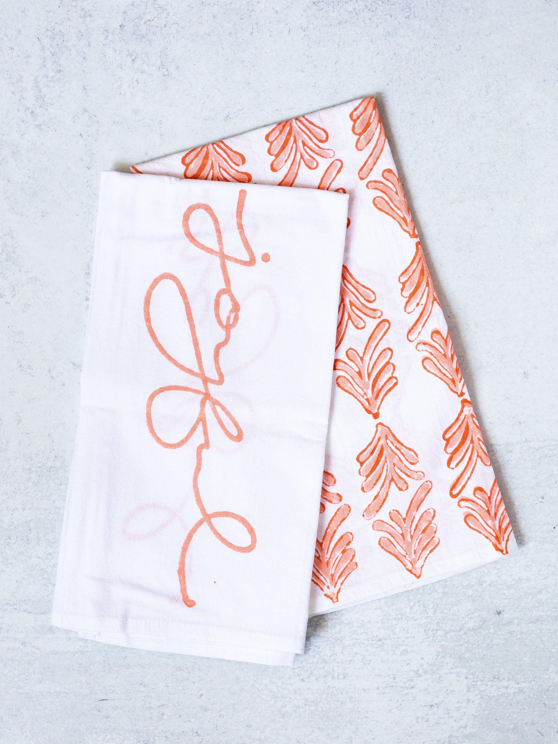 S/2 Tea Towel Set - Palmetto & Joyful, Orange
