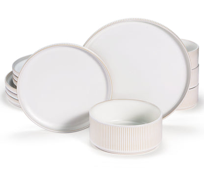 Kook Ceramic Dinnerware Set, 12 Piece, Service for 4, Hearthstone Collection