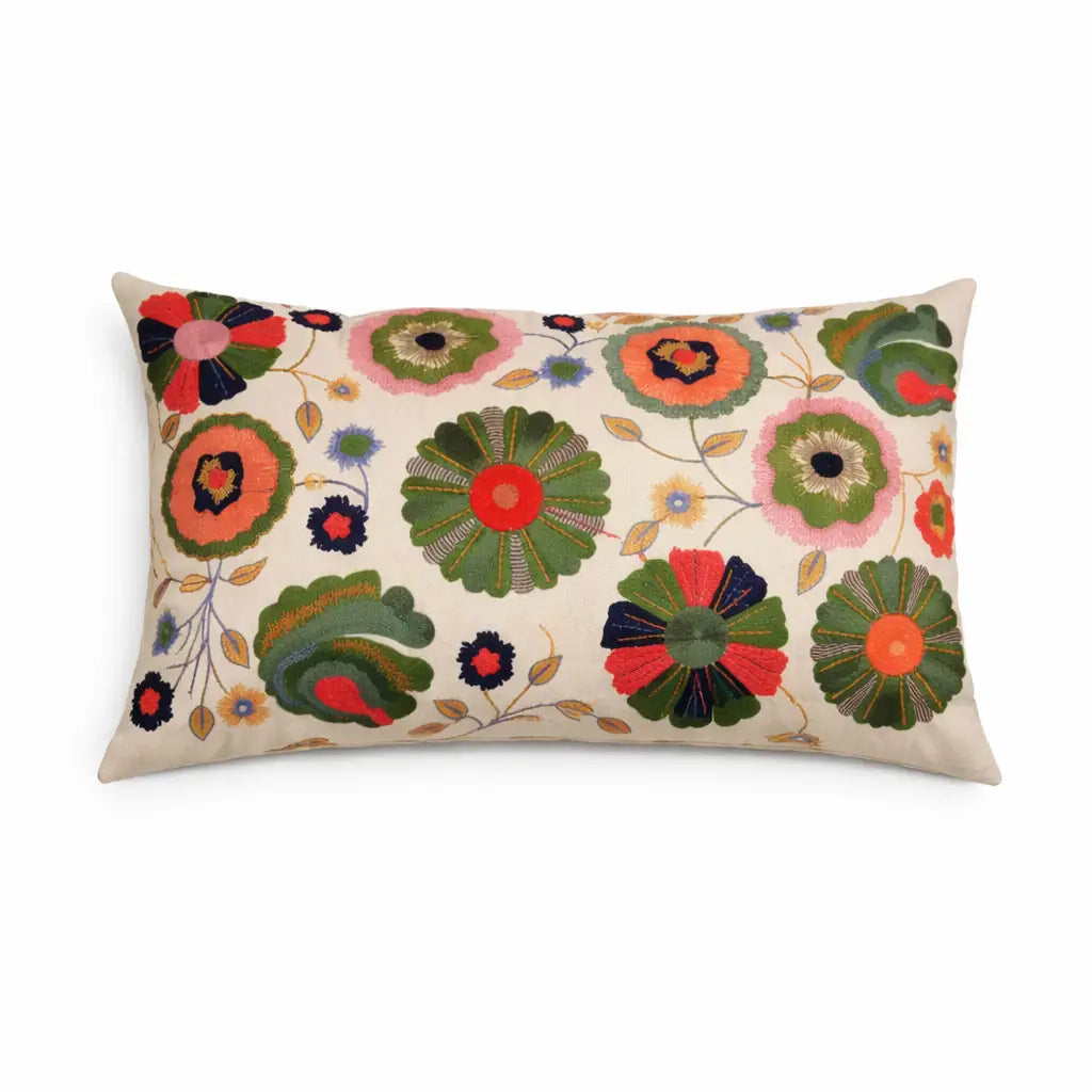 Floral Medley Pillow |24x14"| Cotton Fabric | Vibrant Design