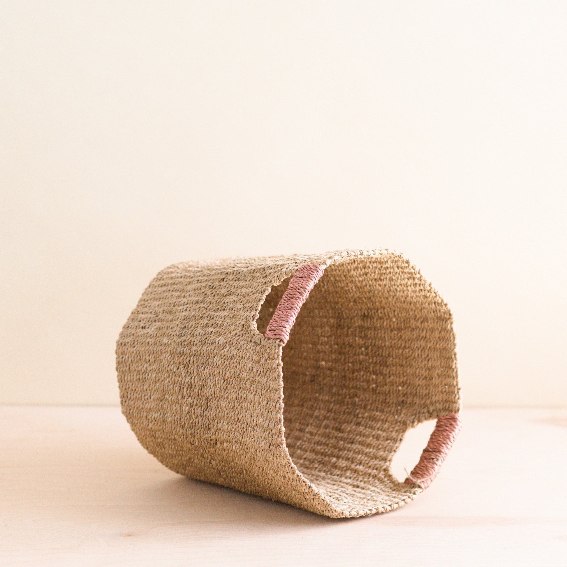 Natural Octagon Basket with Dusty Rose Handle