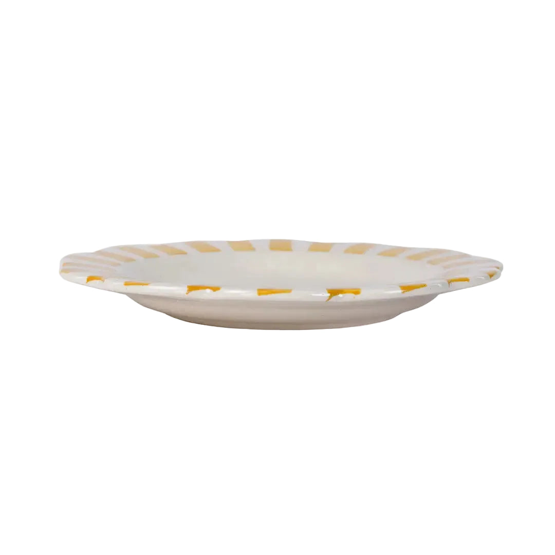 Ceramic Stripe Dinner Plate, Yellow - 10 x 10 x 1.25 Inches