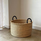 S/3 Handwoven Short Hampers with Leather Handles - Natural