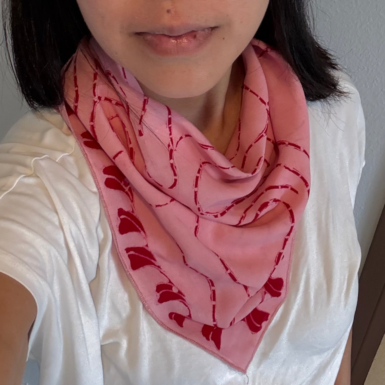 Full Hand Drawn Batik Tulis Bandana Authentic, 100% Soft Cotton, Pink Heart, Mother's Day Gift