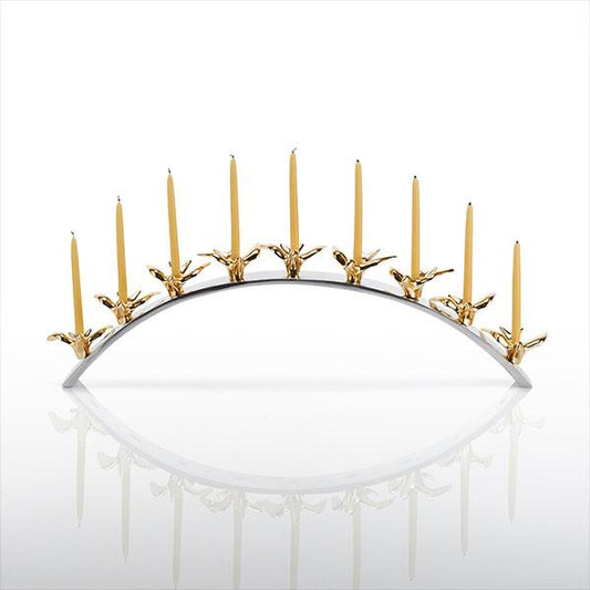Dove Menorah Gold Plate Silver - In Stock