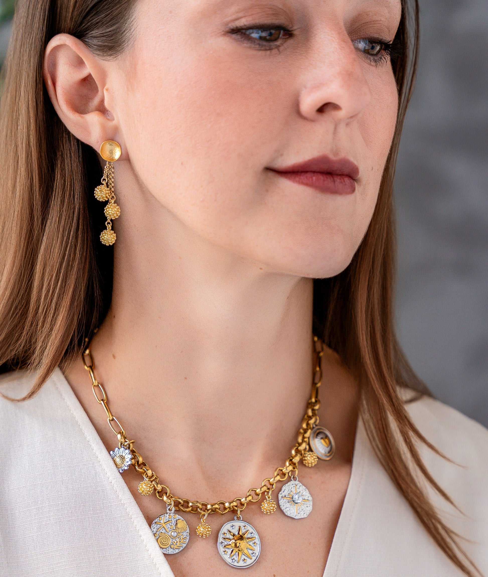 Mixed Metal Charm Necklace