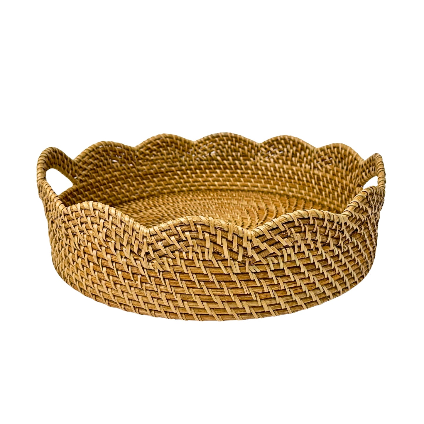 Lily Round Scalloped Rattan Serving Tray