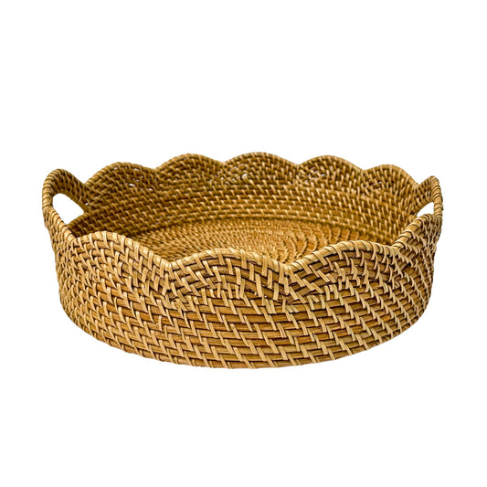 Lily Round Scalloped Rattan Serving Tray