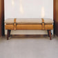 Solid Wood Boucle Tan Leather Bench