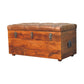 Solid Wood Buffalo Leather Upholstered Hide Chestnut Storage Trunk