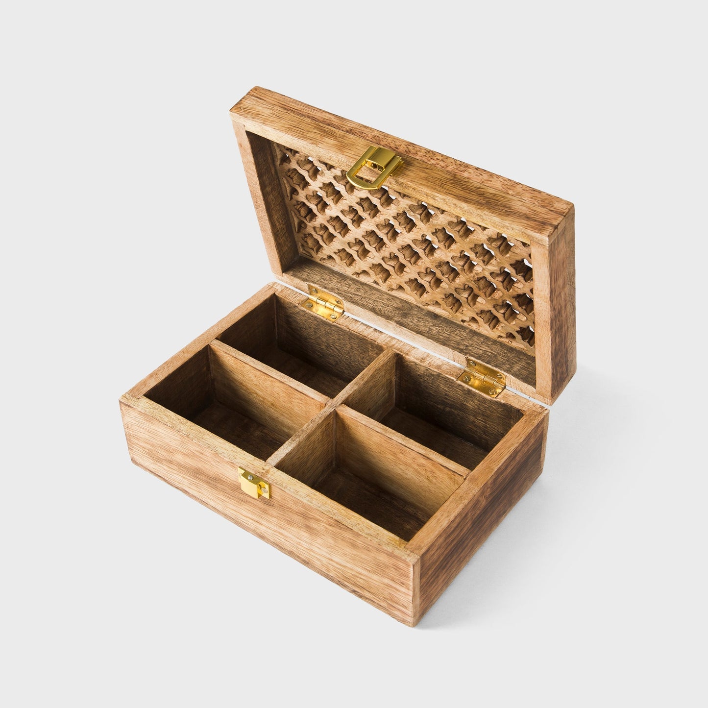 Mango Wood Trellis Keepsake Box with Compartments, Medium Burnt