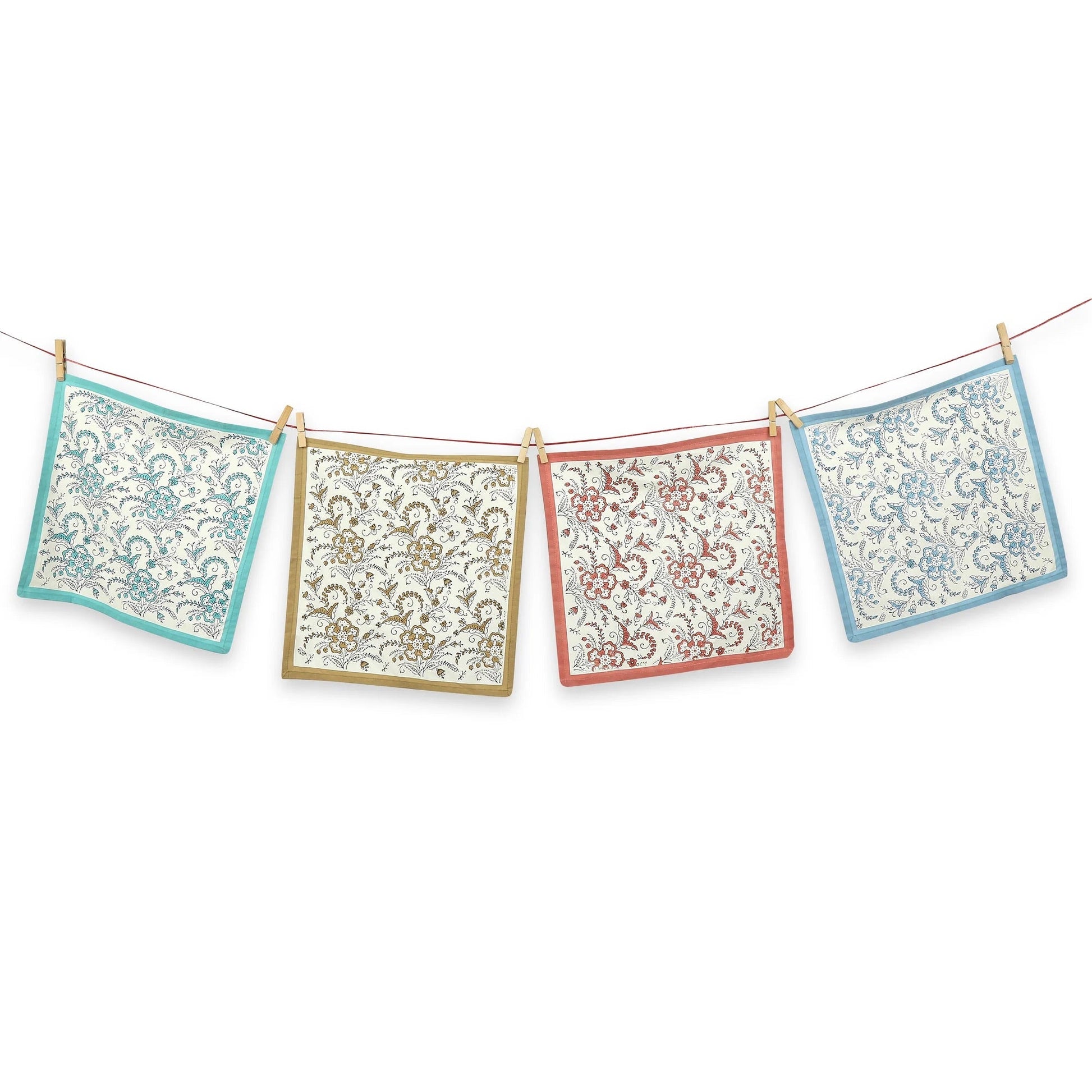 STREAMLINE 16"x16" Hand Block Printed Napkins - Set of 4. Cotton - Fair Trade - Artisan Made