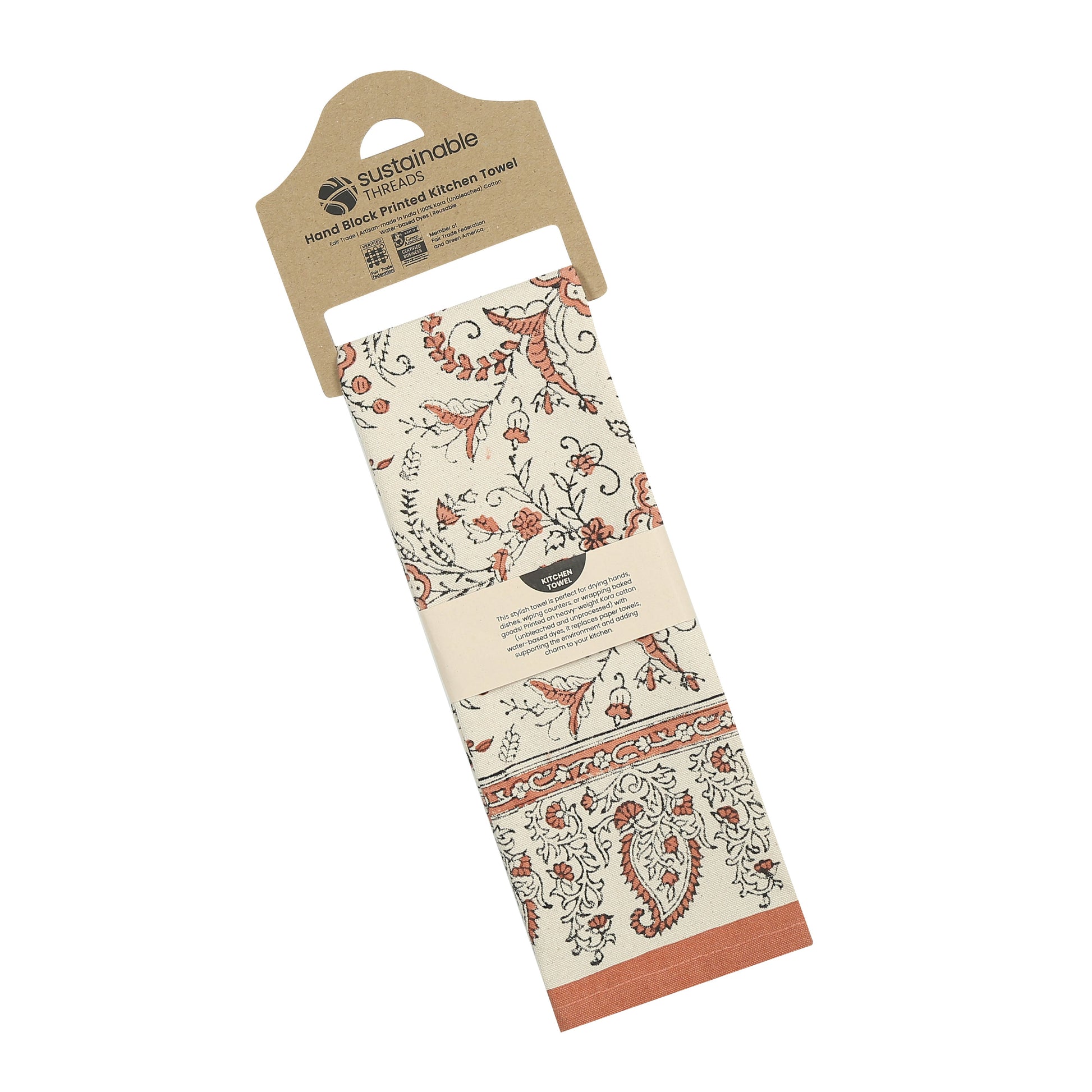 Bloom River - Set of 2. Hand Block Printed Kitchen Towels - Cotton - Fair Trade - Artisan Made