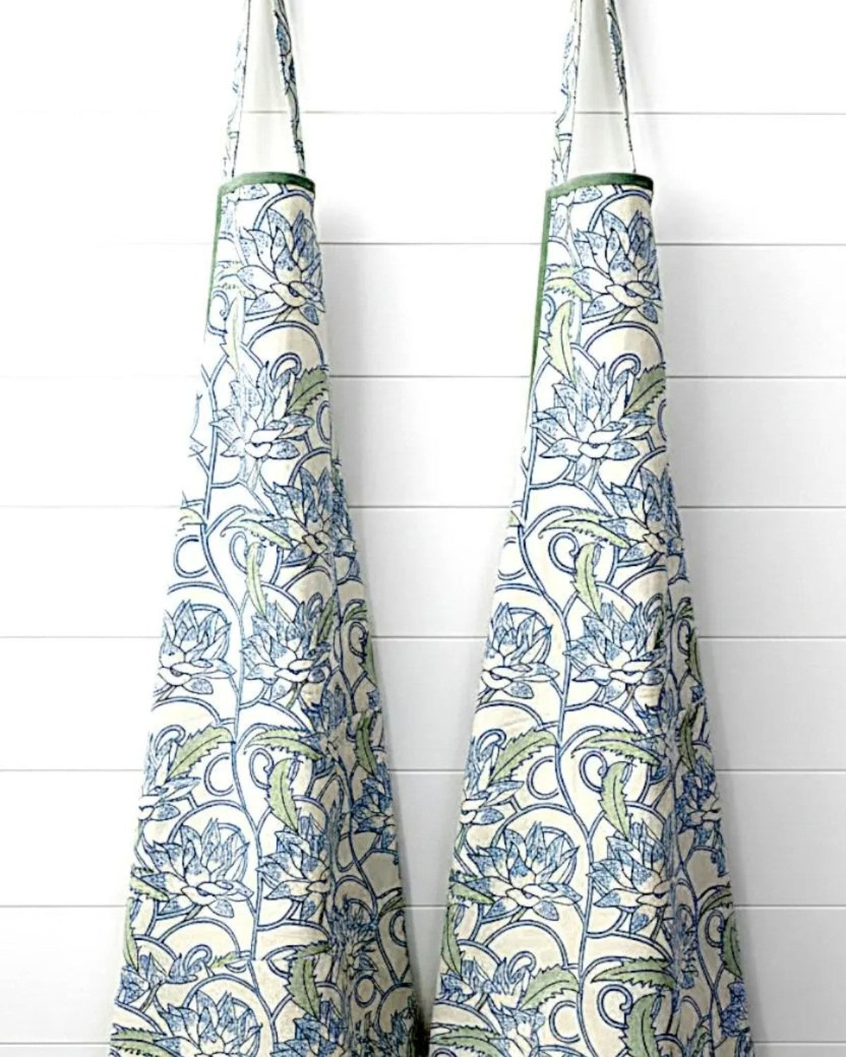 Block Print Cotton Apron with Pockets – Artisan Floral Kitchen Cooking Tie Back