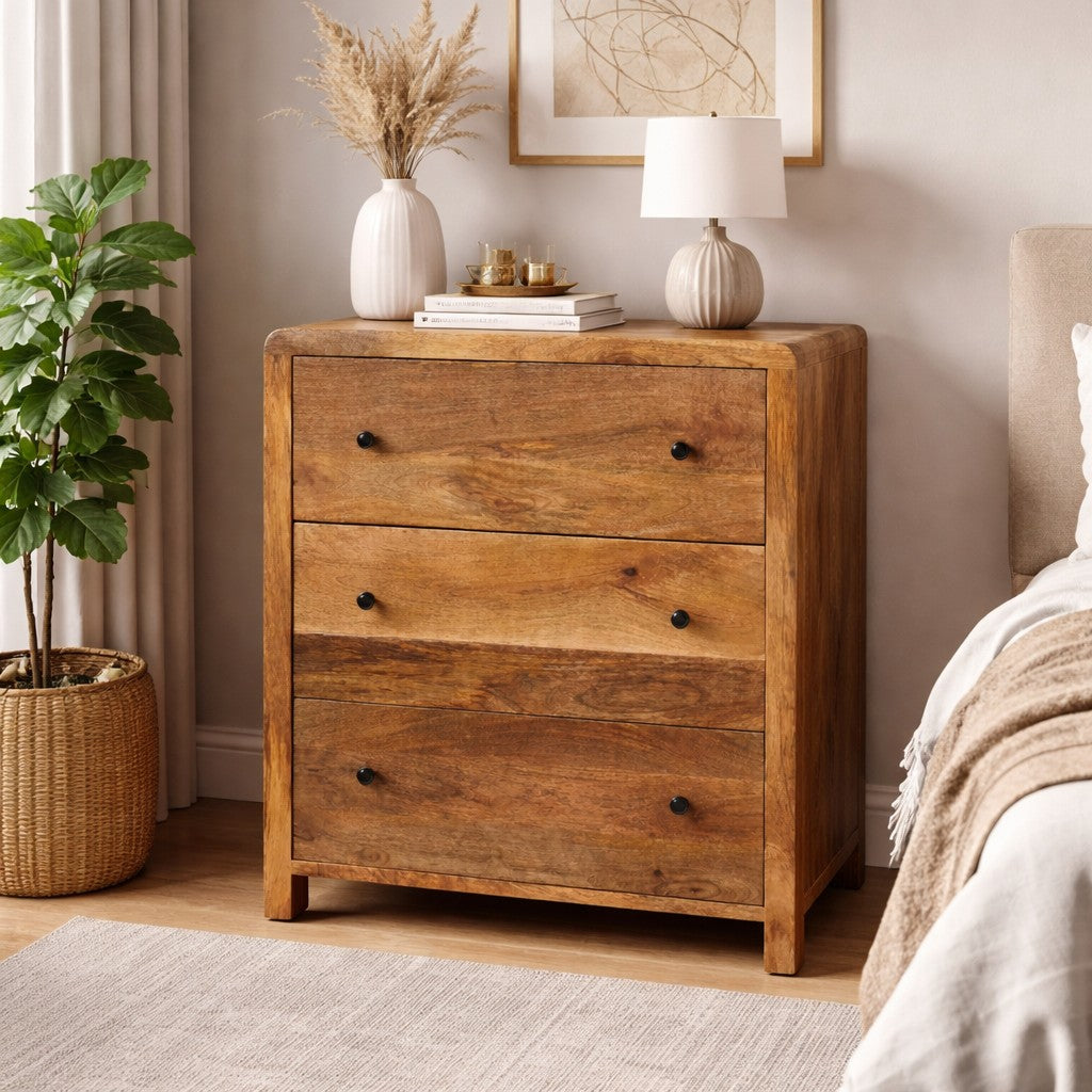 Solid Wood Oakish Three Drawer Chest