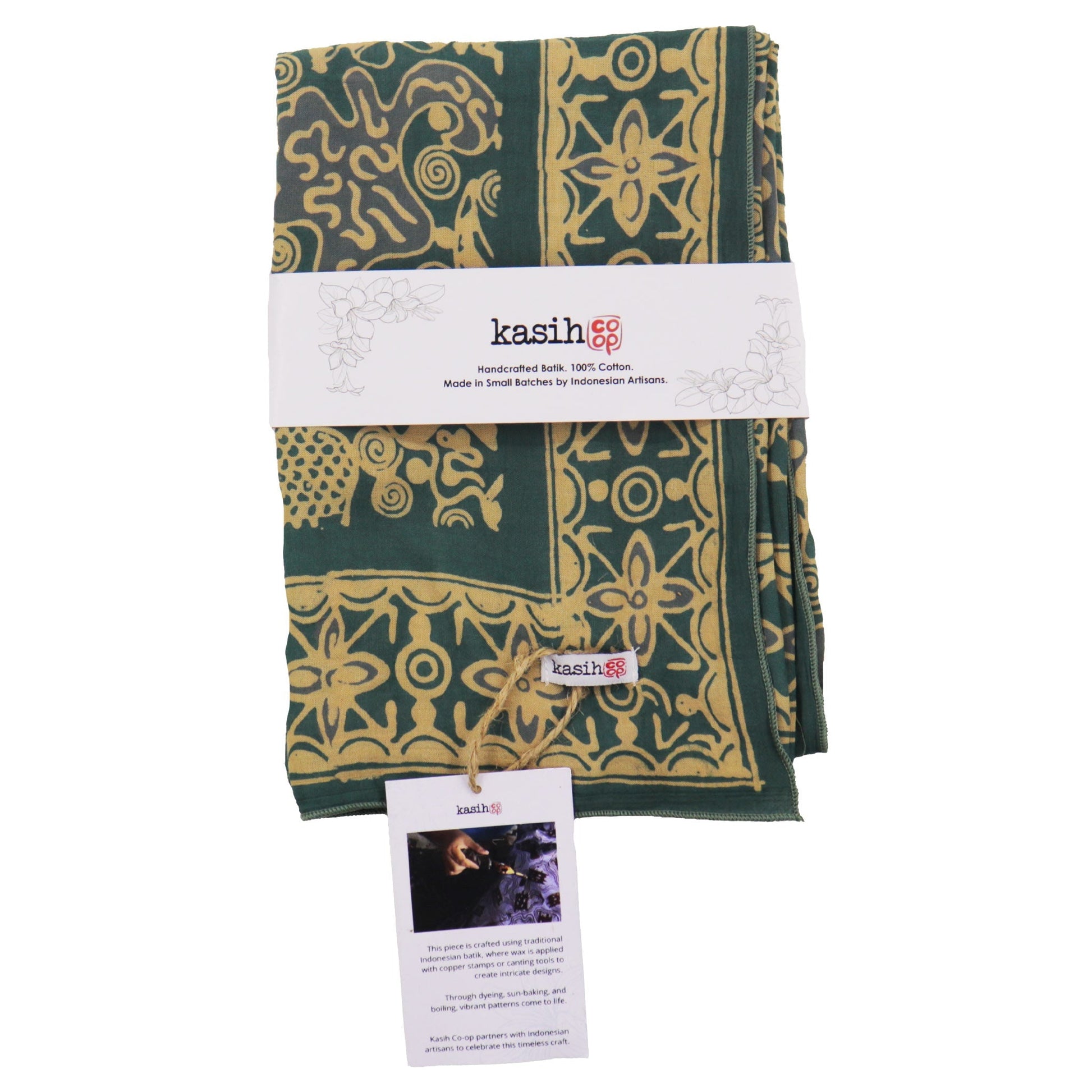Large 39" Hand Dyed Batik Bandana, 100% Soft Cotton, Abstract Flowers
