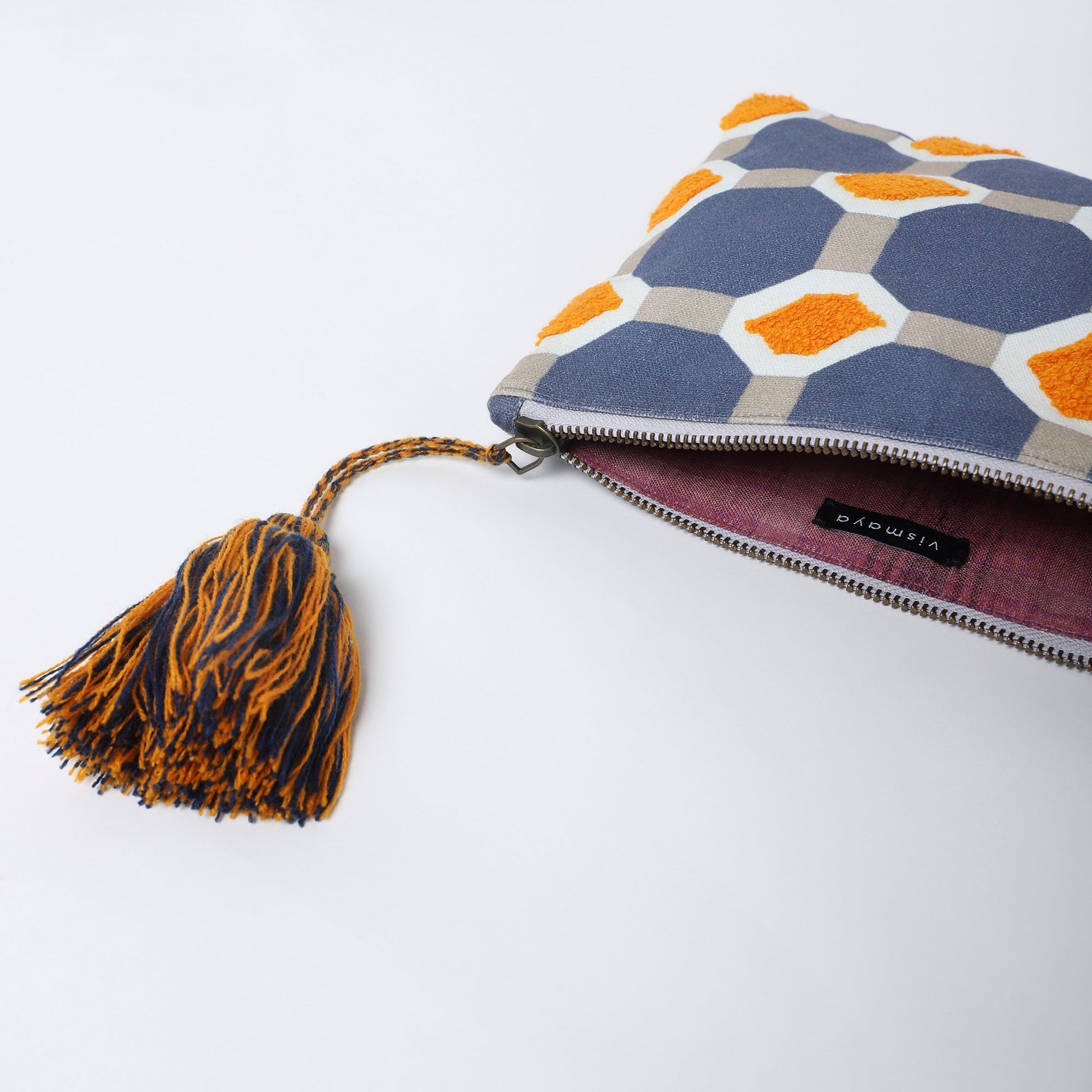 Octagon Embroidered Travel Pouch - Blue Ivory