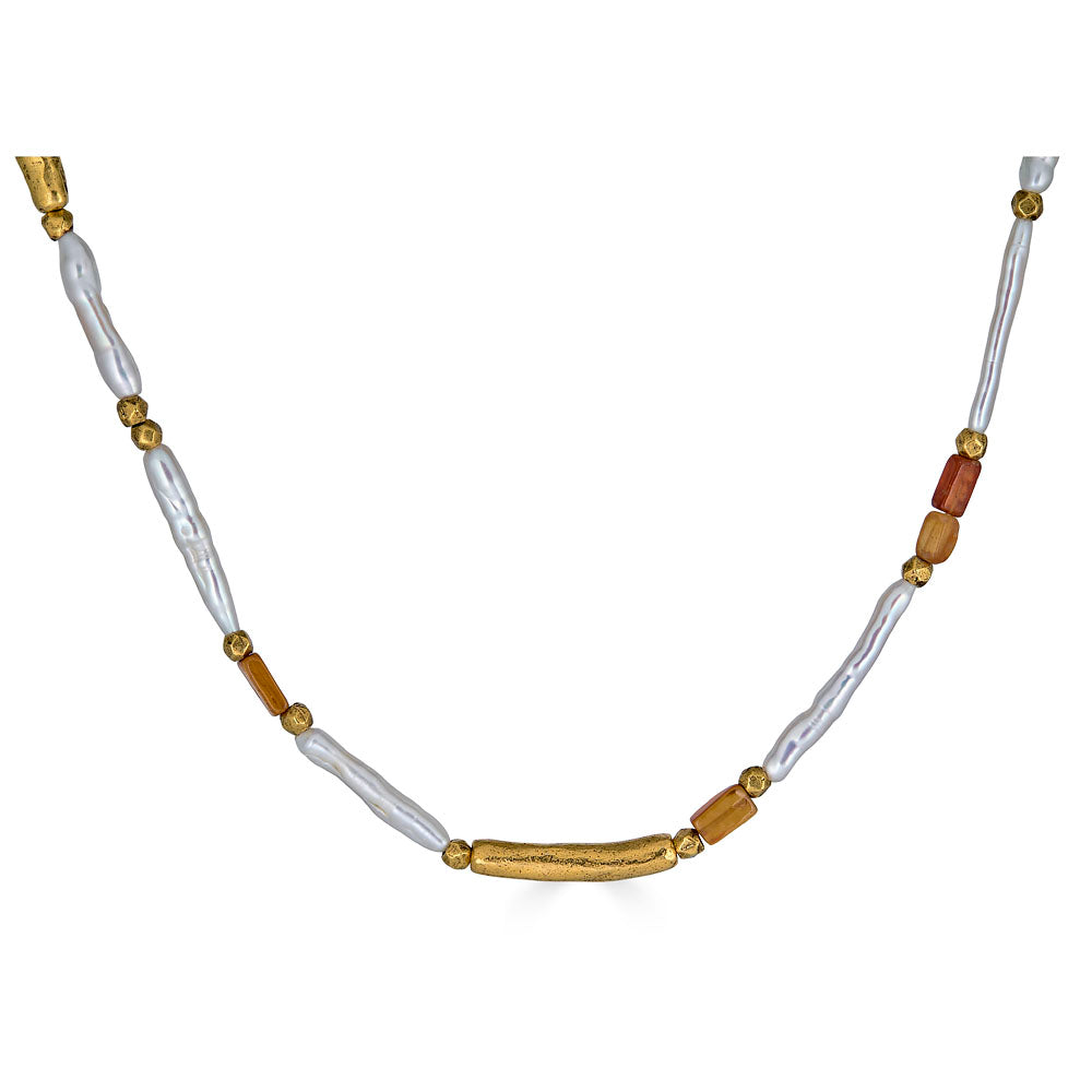 Biwa Pearl and Garnet Necklace
