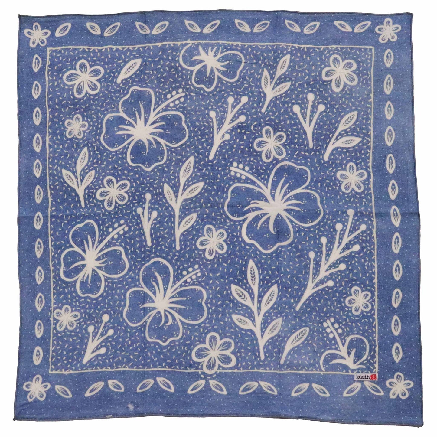 Fully Hand Drawn Painted, Indigo Natural Dye Batik Bandana, Hibiscus Indigo, Blue, Batik Tulis
