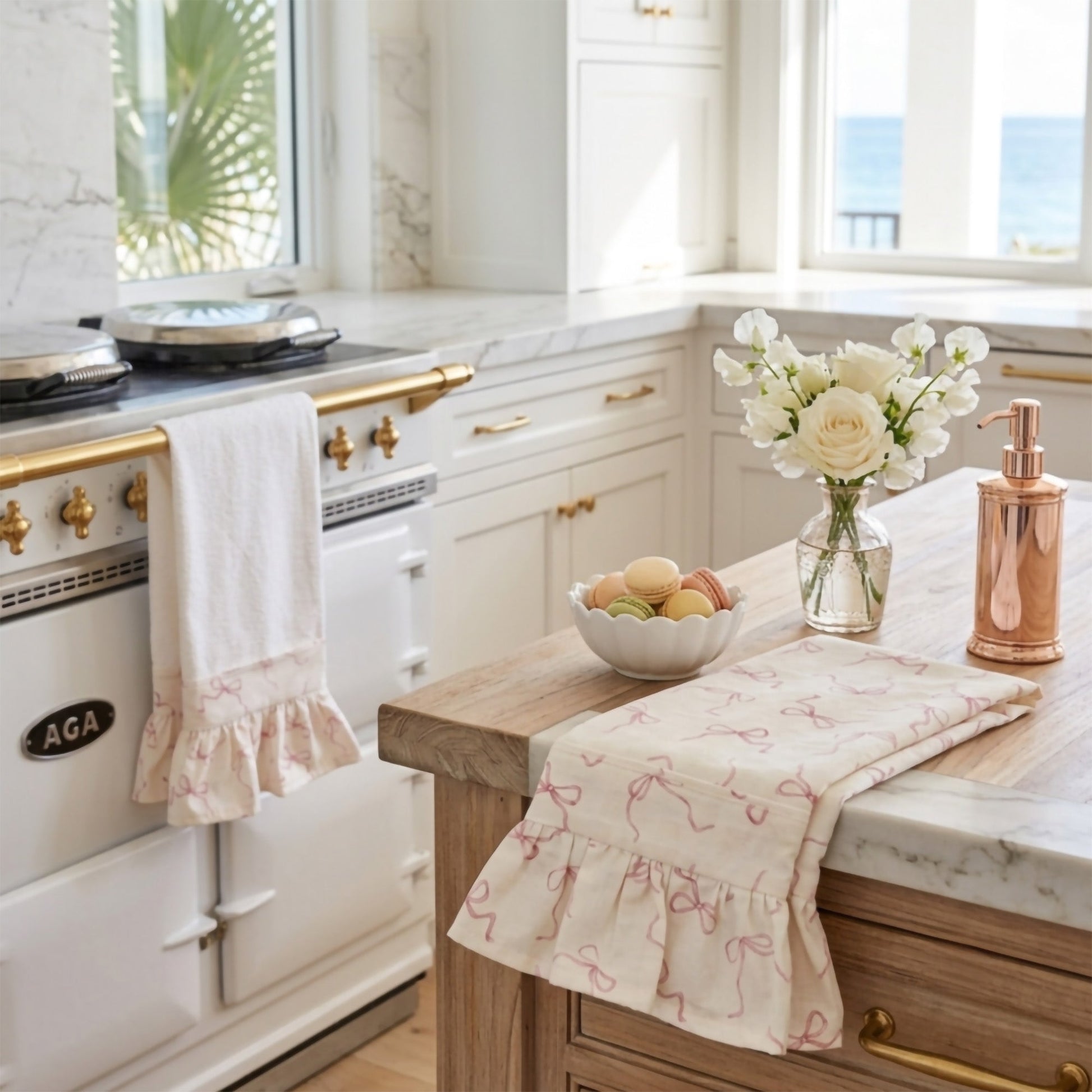 Pink Bow Ruffled Kitchen Towels (Set of 2)