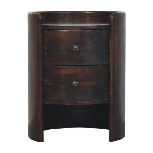 Solid Wood Velvet Mocha Round Side Table