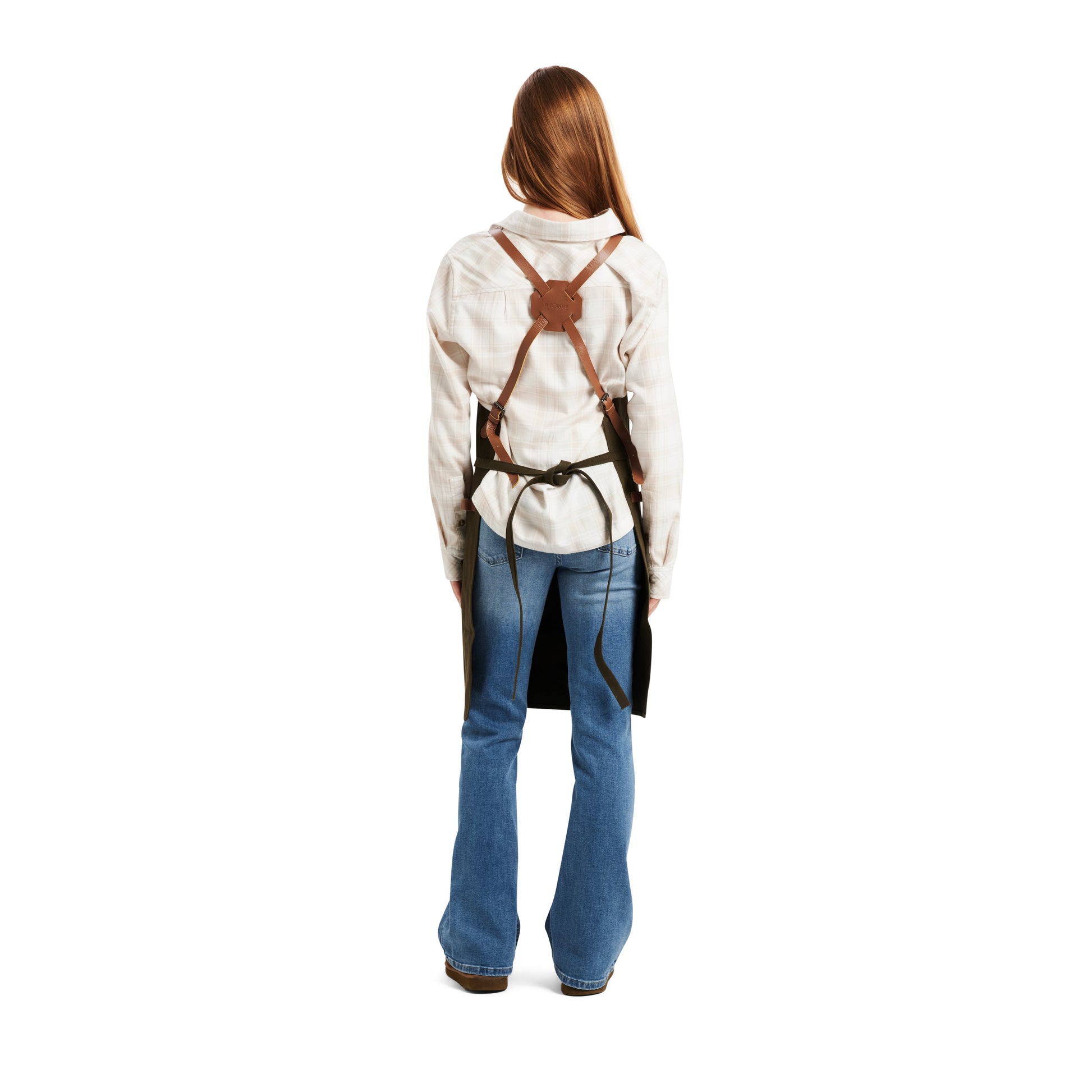 Waxed Canvas Work Apron with Leather Straps & Utility Pockets