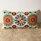 Suzani Embroidered Multicolor Lumbar Throw Pillow - 26" X 14"