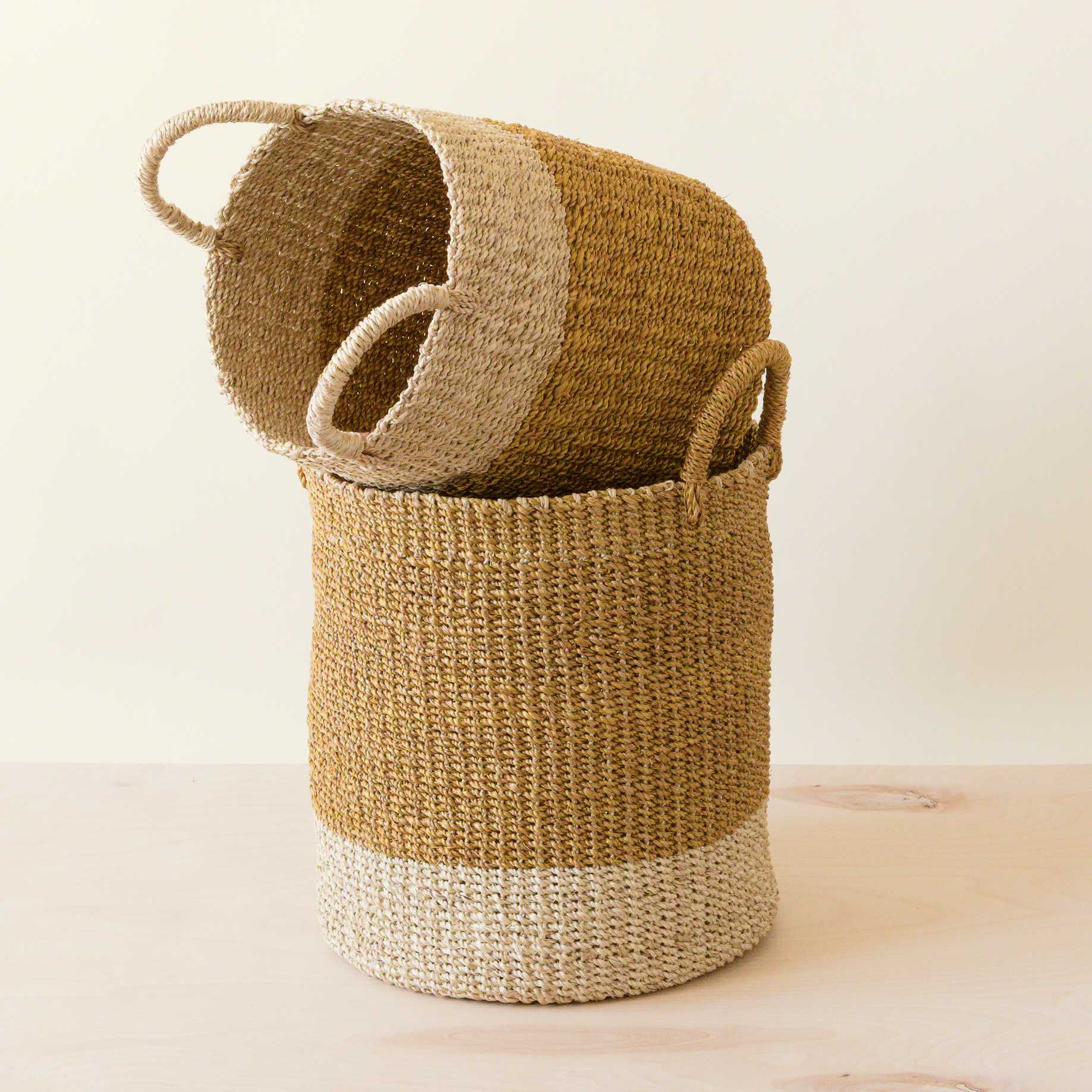 S/2 Mustard Baskets with Handle