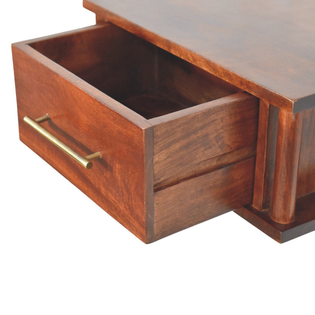 Solid Wood Wall-Mounted Bedside with Brass Handle