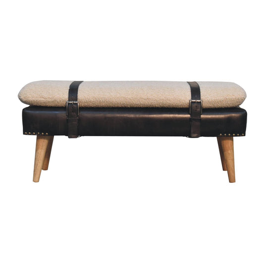 Bouclé Buffalo Hide Black Leather Bench