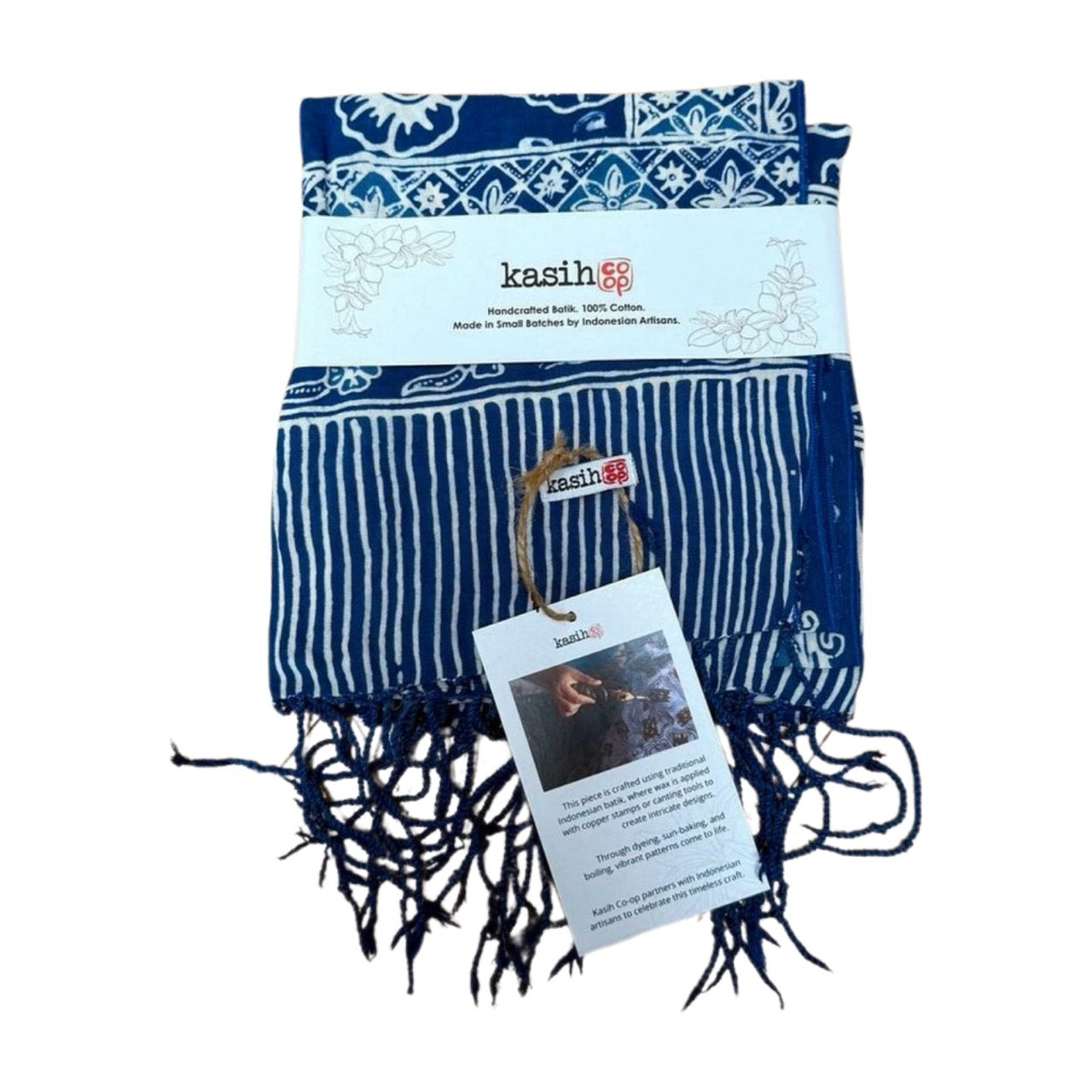 Handmade Batik Scarf, 100% Soft Cotton, Blue Tendril