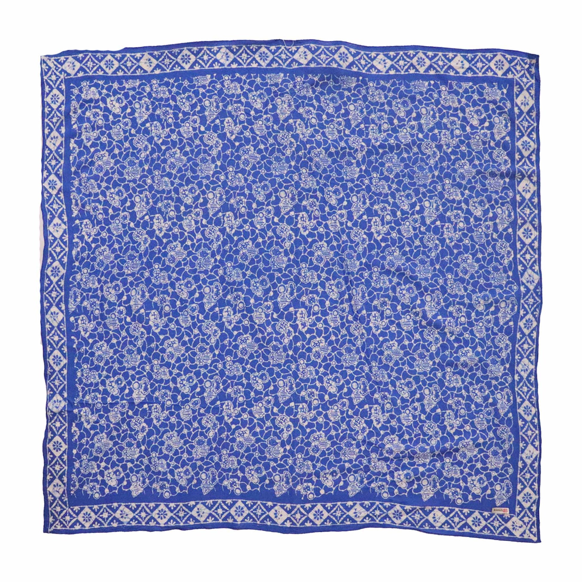 Large 39" Hand Dyed Batik Bandana, 100% Soft Cotton, Boulder, Blue