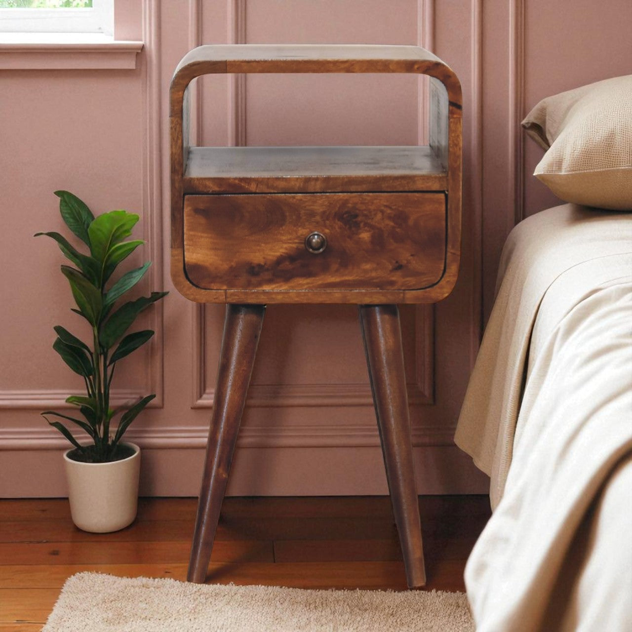 Solid Wood Mini Curve Bedside Table